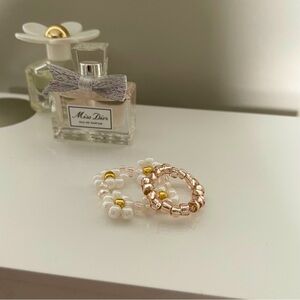 3/$25 Rose Gold Beaded Flower Ring Set